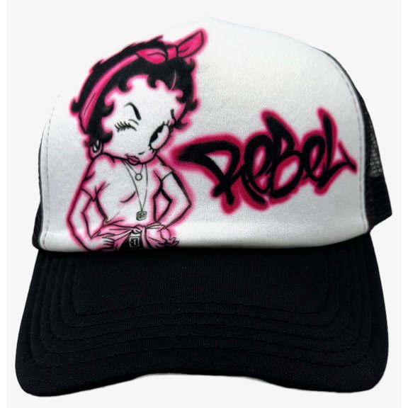 Betty Boop Unisex Graffiti Graphic Print Trucker Hat Cap in Black/White