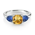thumbnail image 2 of Gem Stone King 2.48 Cttw Yellow Citrine and Blue Created Sapphire 3-Stone Engagement Ring for Women | 925 Sterling Silver | Gemstone Birthstone | Wedding Engagement Anniversary Promise Ring | Size 8, 2 of 3