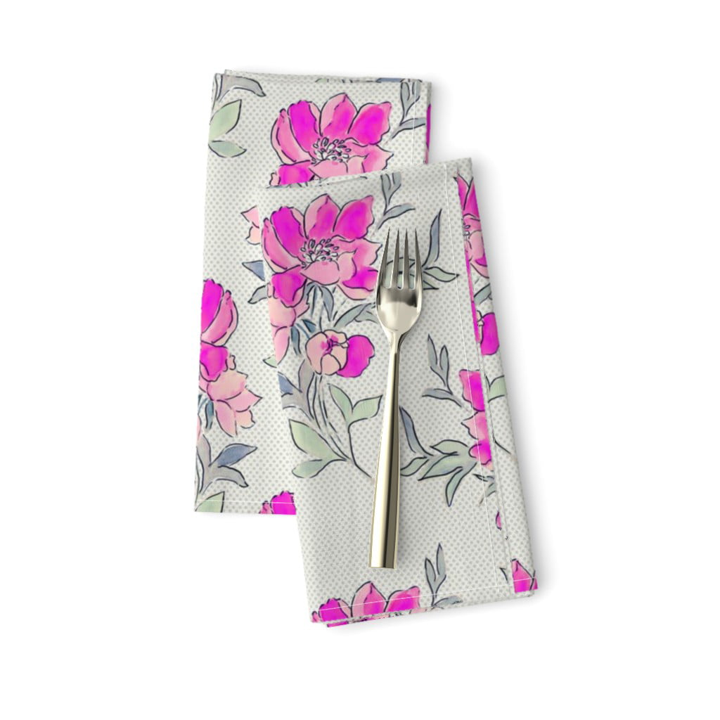 Pink Floral Hot Fabric Flowers Print Cotton Dinner Napkins by Roostery Set of 2 