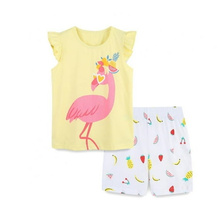 

Gyratedream Toddler Girl Shirt Short Pants Sets Cute Animal Cartoon Applique Summer Outfits Set
