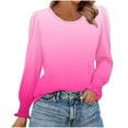 thumbnail image 2 of YueHuiYing Ladies' Fashion Gradient Color Base T-shirt Round Neck Long Sleeve Loose Tshirts Fall Clothes, 2 of 6