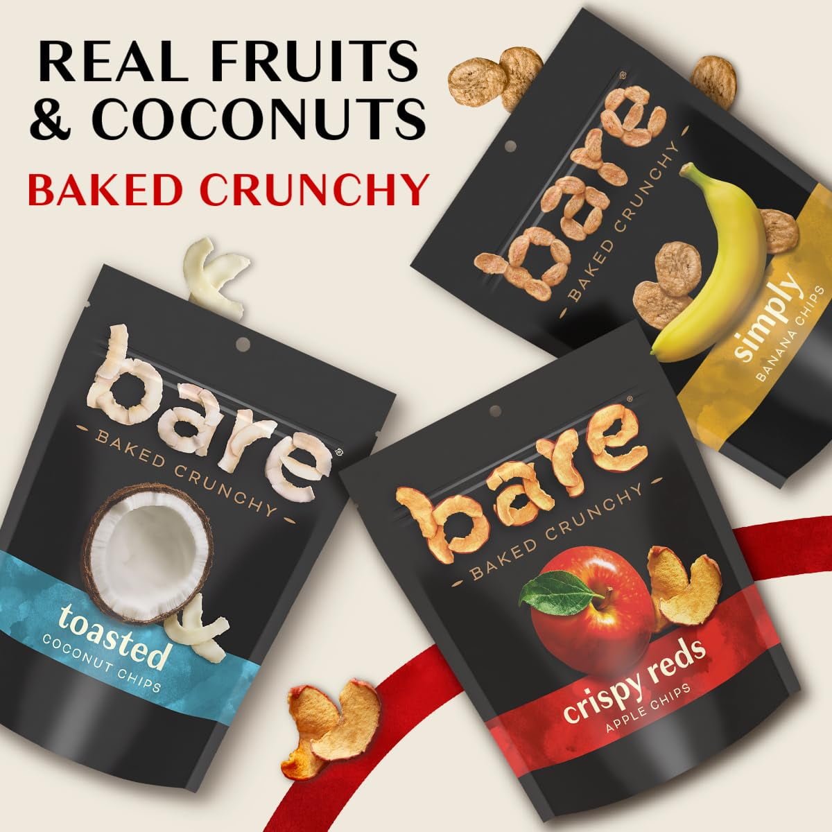 Bare, Baked Crunchy Apple Chips, Fuji & Reds, Gluten Free, 3.4 oz, 6 Count, Packaging May Vary