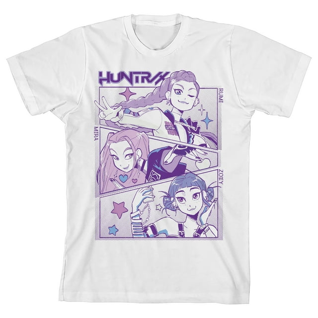 Chasseurs de Démons K-pop Panneau Art Huntr X Jeunesse Blanc Col Rond Manches Courtes T-Shirt-TG