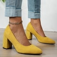 thumbnail image 3 of Rokment Womens High Heels Dress Shoes for Ladies Business Office Work Spring Fall Fashionable Suede Solid Pointed Toe Chunky Block Formal Dressy Pumps with 3 Inch Heeled Yellow Size 8, 3 of 7