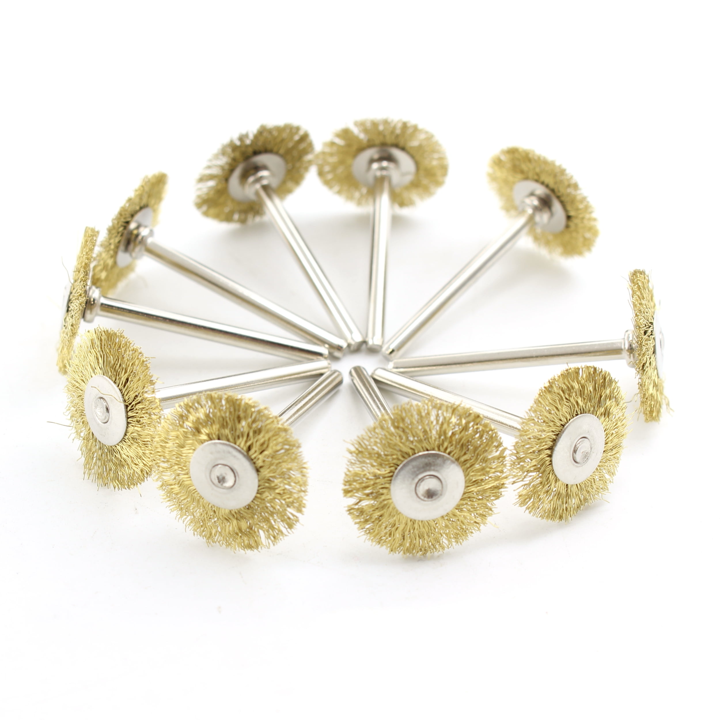 TMAX 100 pc Brass 3/4 Inch Flat Wire Brush Wheel with 1/8 Inch Shank for Dremel and other Rotary Tools