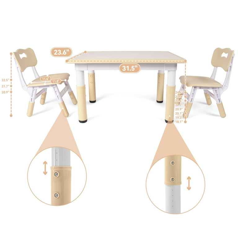 DOREROOM Kids Table and 2 Chairs Set, Height-Adjustable Toddler