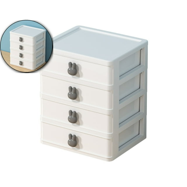 Dvruxg Mini Boîte de Rangement avec Multi-Couches et Poignée, Boîte de Rangement pour Petits Objets, Armoires de Rangement de Réception, Organisateur de Maquillage de Bureau à Quatre Niveaux