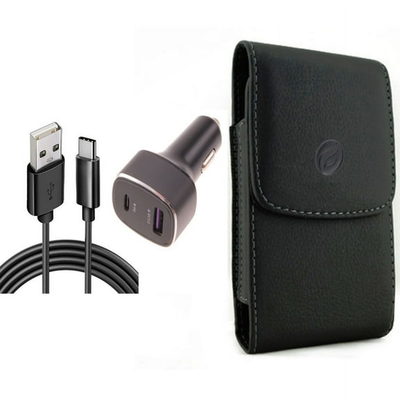 36W PD Fast Car Charger & Case Belt Clip for iPhone 15 Pro - 6ft USB-C Cable 2-Port Long Cord Power Adapter and Leather Holster Cover Pouch Y1R for iPhone 15 Pro (6.1")