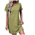 thumbnail image 2 of Wycnly Womens Dresses Plus Size Casual Lightweight Comfy Loose Tunic Tshirt Dresses Summer Solid V-Neck Short Sleeve Formal Mini Dress Army Green l, 2 of 6