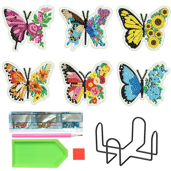6pcs DIY Diamond Painting Coaster Kit with Colorful Butterfly Design and Stand, Perfect for Home Decor and Gift Giving
