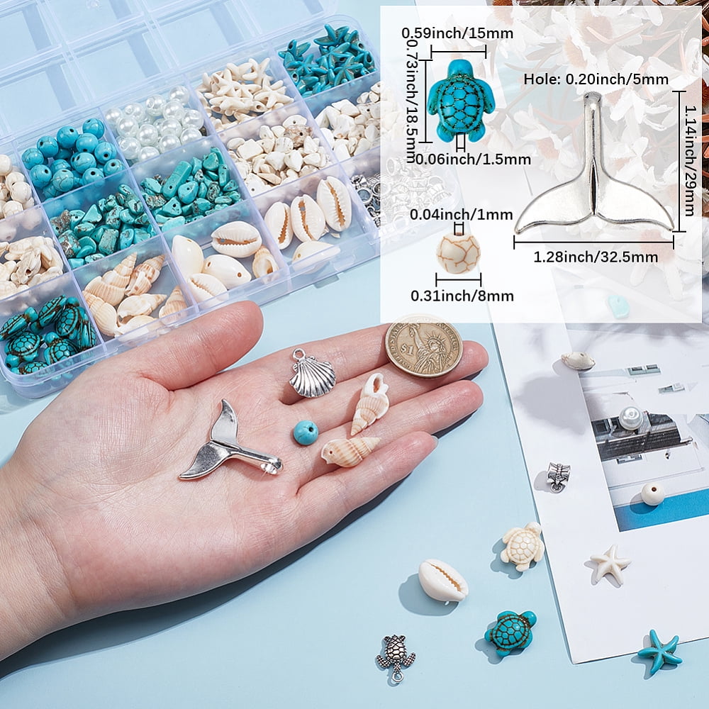 DIY Jewelry Making Finding Kits Including 120Pcs Gemstone Bead 10Pcs Shell Links Glass Pearl Beads Shell Pendant 80CM Turquoise Chip Bead