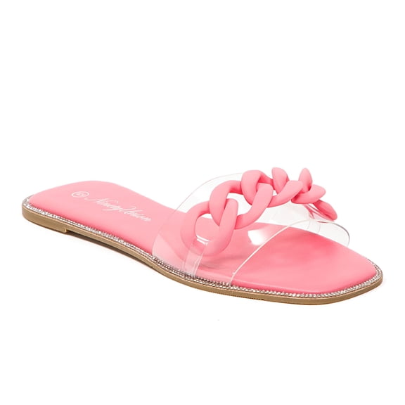 Ninety Union Tampa Flat One Band Lucite Slide With Matching Chain Buckles, Fuchsia, 10