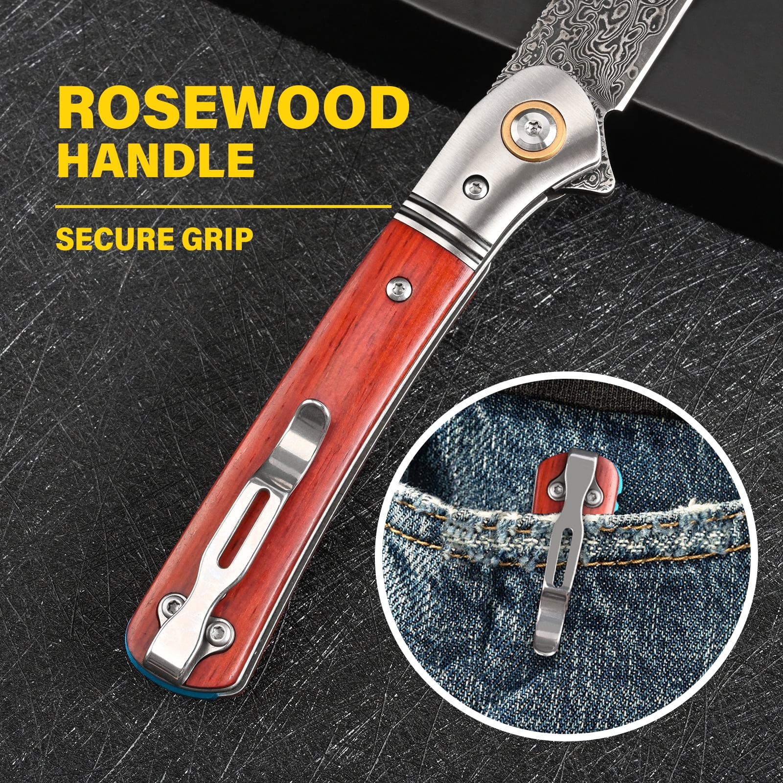 SDOKEDC Damascus Folding Pocket Knife with Clip, EDC Tool for Men, Outdoor Camping Fishing