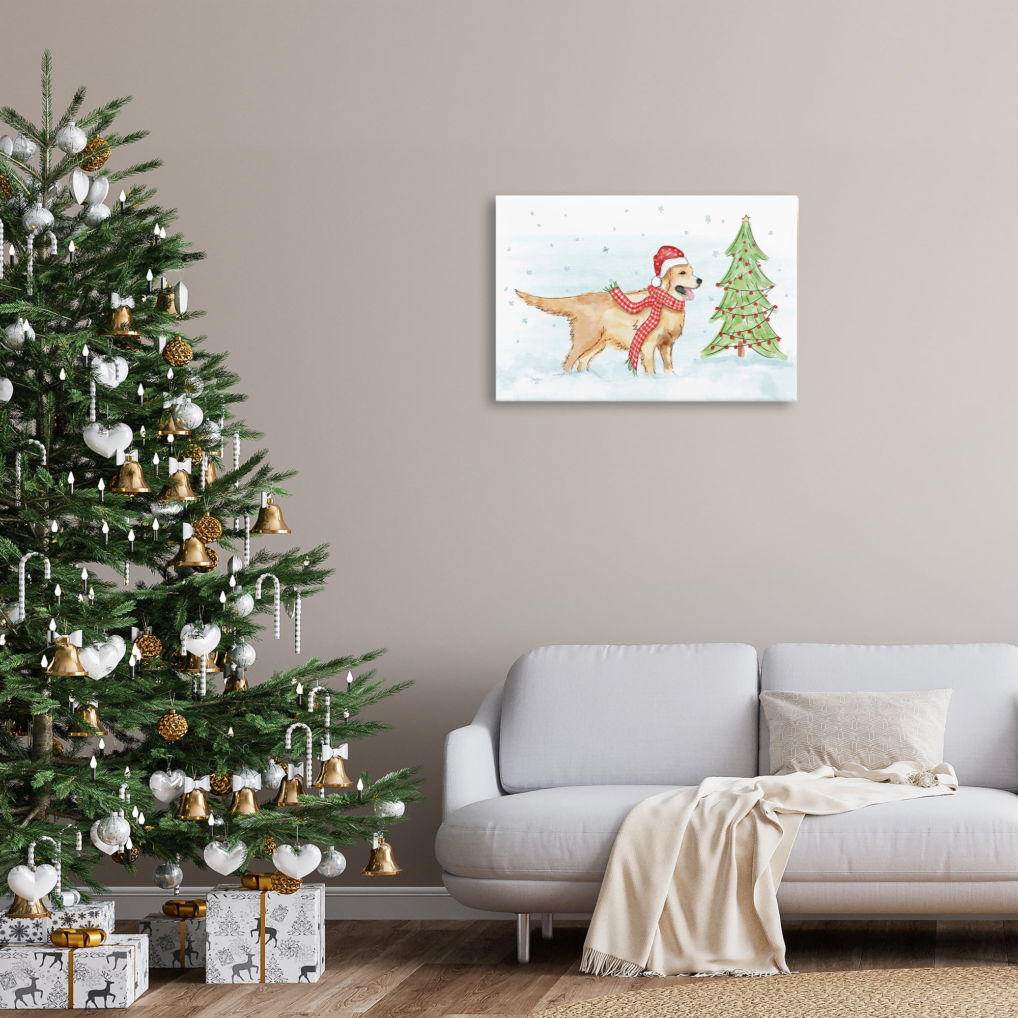 Stupell Industries Snowy Labrador Scene Holiday Painting Gallery Wrapped Canvas Art Prints Wall Art, 30 x 20