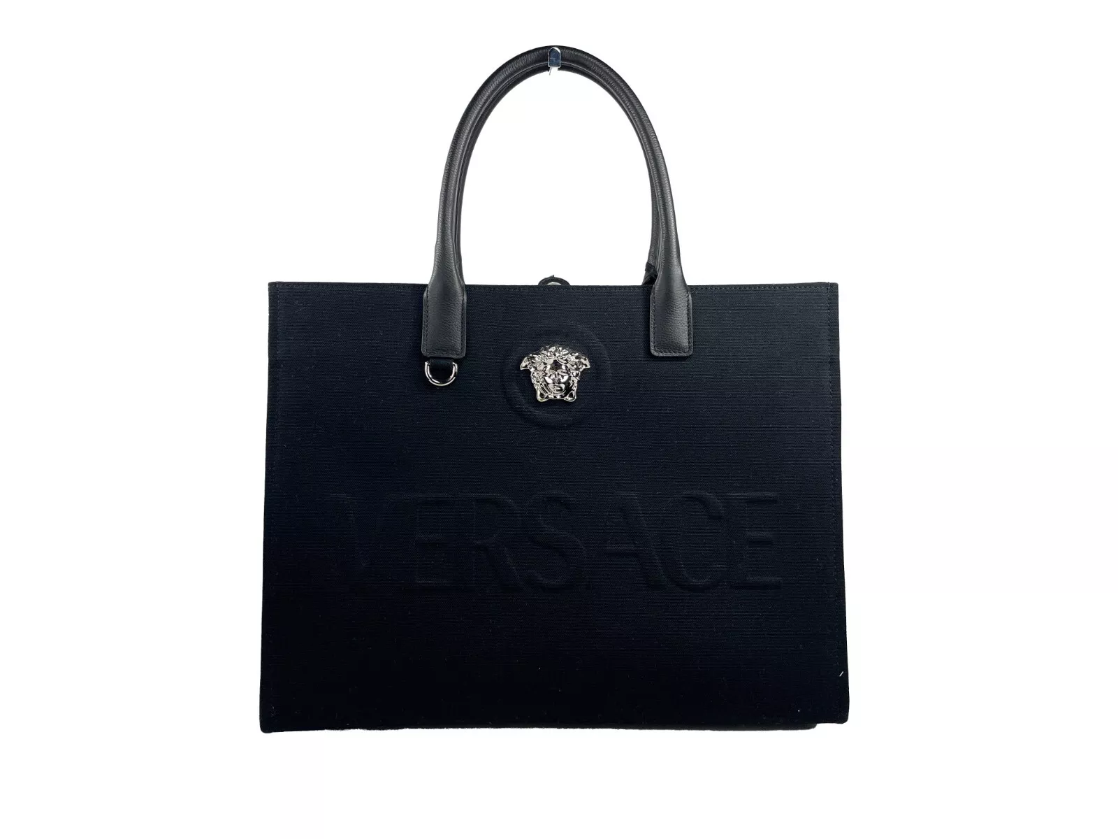 【送料&関税込】Versace Handbag Versace Large Black and Gold Print Nylon Stampato Tote Bag