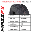 thumbnail image 3 of MASSFX Grinder 22x10-9 Rear Tires (2) for All-Terrain (ATV), Utility-Task (UTV), and Side-by-Side (SxS) Vehicles on Soft/Hard Pack Ground - 6-Ply 22x10x9 (2-Pack), 3 of 9