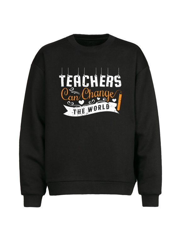 Teacher Day Teachers Can Change The World Design Unisex Black Long-Sleeve T-Shirts Men's Spring & Fall Inner Layering Top, Male Crew Neck Sweatshirt Base Layer,Sizes S-2XL