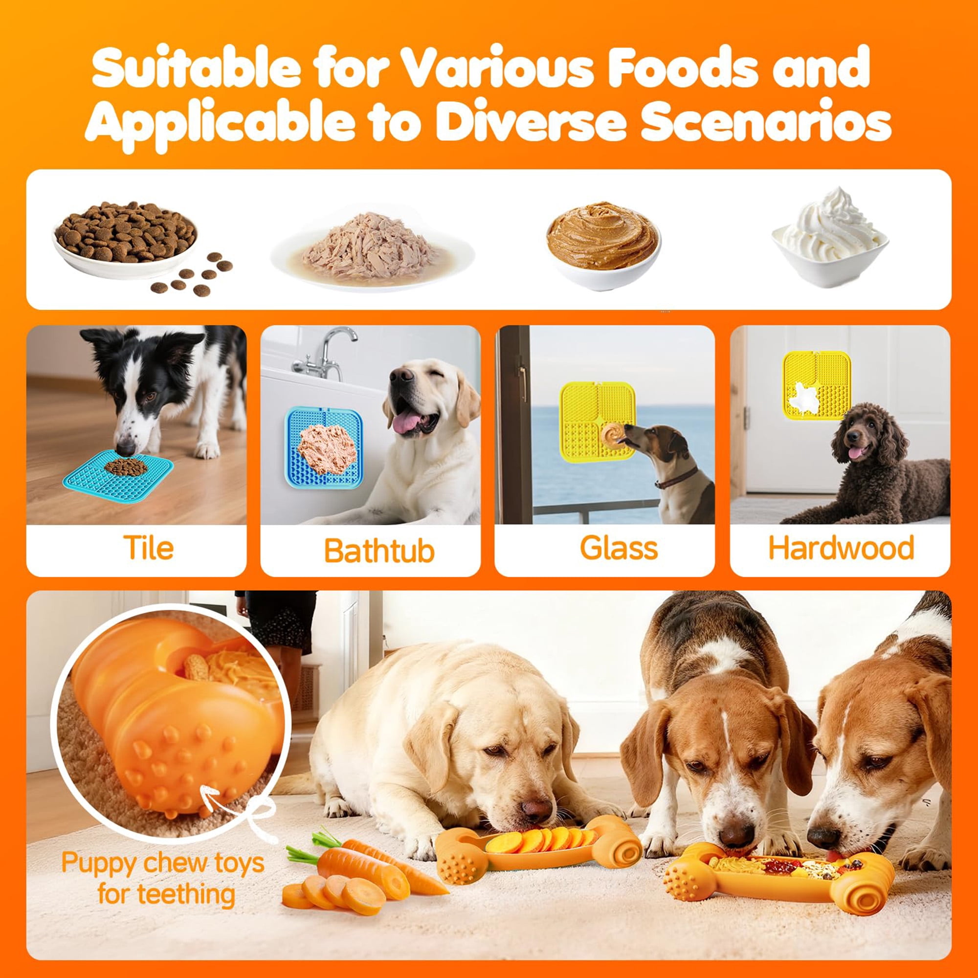 6pc dog puzzle toys: lick mat, chew ball, treat dispenser. Reduces anxiety & boredom. Ideal for bath/grooming/training. Multicolor.