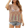 thumbnail image 3 of Liquidation d'Économies d'Été 2024 UPPADA Hauts Tendance pour Femmes 2024 Grande Taille T-Shirts à Manches Courtes Décontractés Col Rond Chandails Basiques Hawaïens T-Shirts Ajourés, 3 of 6