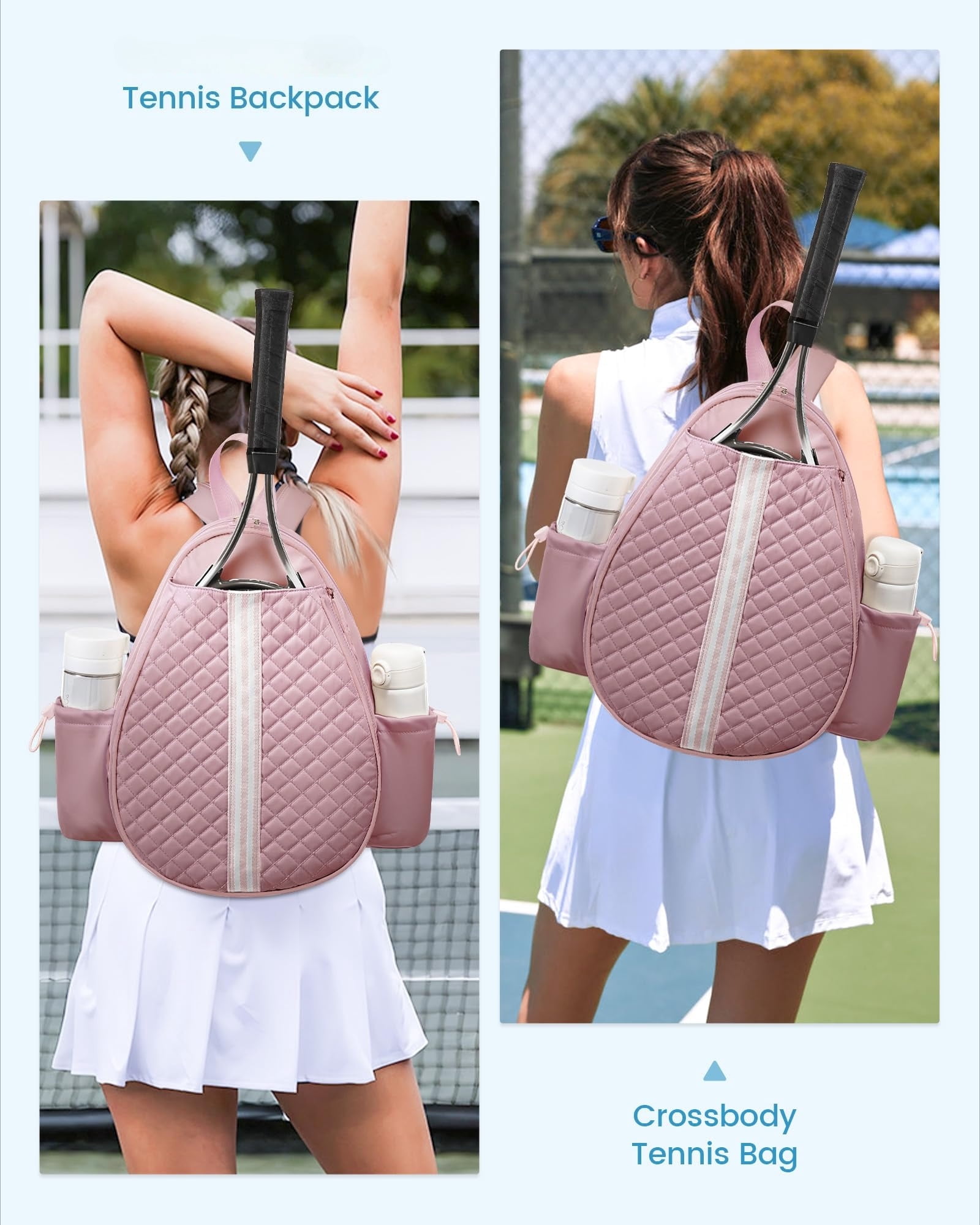Omlopp Tennis Bag, Quilted Tennis Sling Crossbody Backpack, Water Resistant Tennis Racket Bags for Women Men, Suitable for Pickleball Tennis Badminton