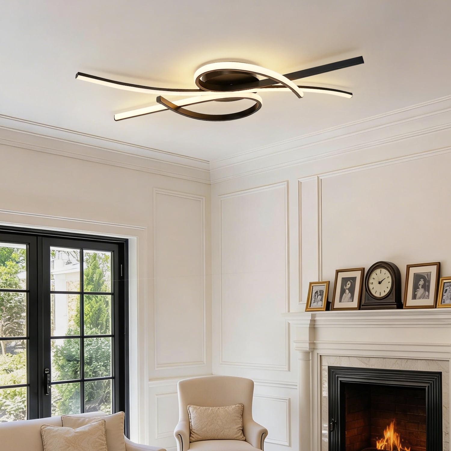 YANSUN 31.5" 3-Light Modern LED Flush Mount Ceiling Light, 30W Dimmable Black Semi Flush Mount Fixture with Remote Control, 3CCT for Kitchen Island Dining Room Bedroom Living Room