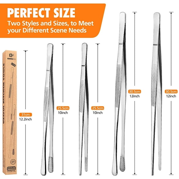 5 Pcs Kitchen Fine Tweezers Tongs, Stainless Steel Food Tongs Set,  Professional Kitchen Long Tongs for Cooking,Repairing,Sea  food,BBQ,Multi-use(12and