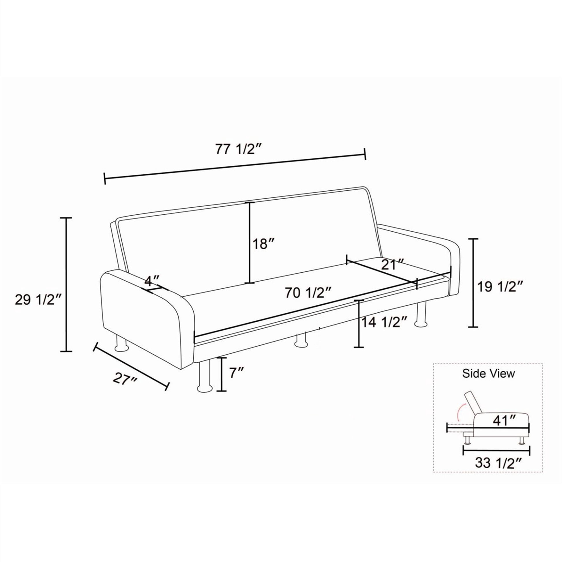 Aukfa 78" Square Arm Futon Sofa Bed Upholstered 3 Seat Couch for Home Office, Flannel, Light Gray