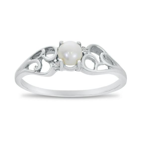 10k White Gold Freshwater Cultured Pearl And Diamond Ring