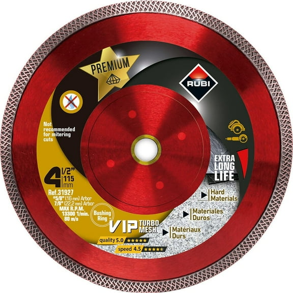 Rubi Tools Vip 4 1/2 Inch Premium Turbo Mesh Rim Diamond Blade For Hard Materials