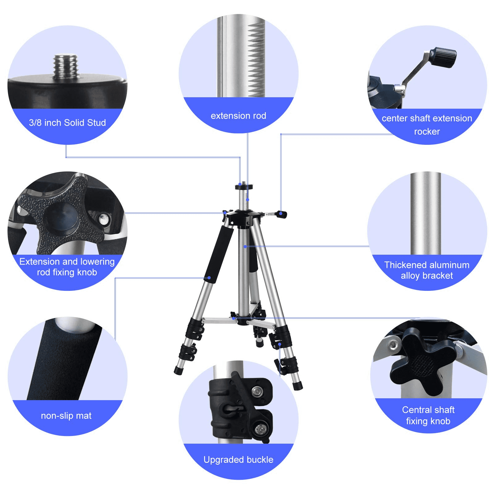 HOIN Projector Stand,Universal Laptop Stand, Aluminum Alloy Tripod Stand Adjustable Height from 17-48 inchwith Tray and Ball Head,Carry Bag(Silver)