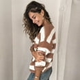 thumbnail image 3 of JINMGG 2024 Fall Winter Plus Size Sweaters for Women Clearance,Fashion Women V-neck Long Sleeve Hollow Out Striped Print Knitted Sweater Top, 3 of 9