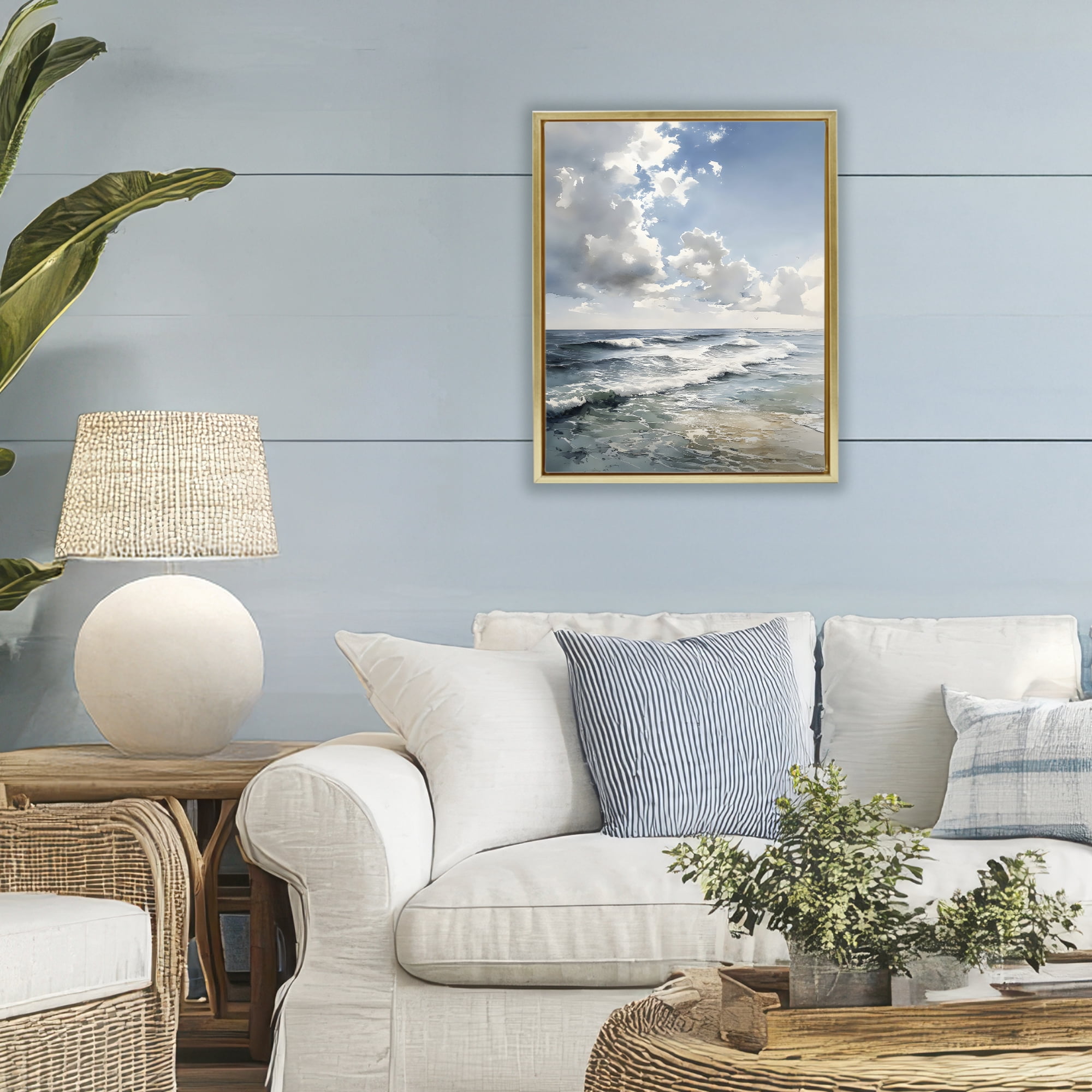 Stupell Industries Soft Waves & Clouds Gold Framed Floater Canvas Wall Art, design by Franklyn Gregory
