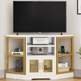 thumbnail image 3 of KWUXIN Farmhouse Corner TV Stand for Living Room, TV Stand for 55 Inch TV, Entertainment Center with Storage and Power Outlet, TV Console Cabinet,Oak White, 3 of 11