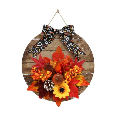 

Halloween door sign Wreath Decorative Bow Maple Pumpkin Wall Hanging Thanksgiving Pendant