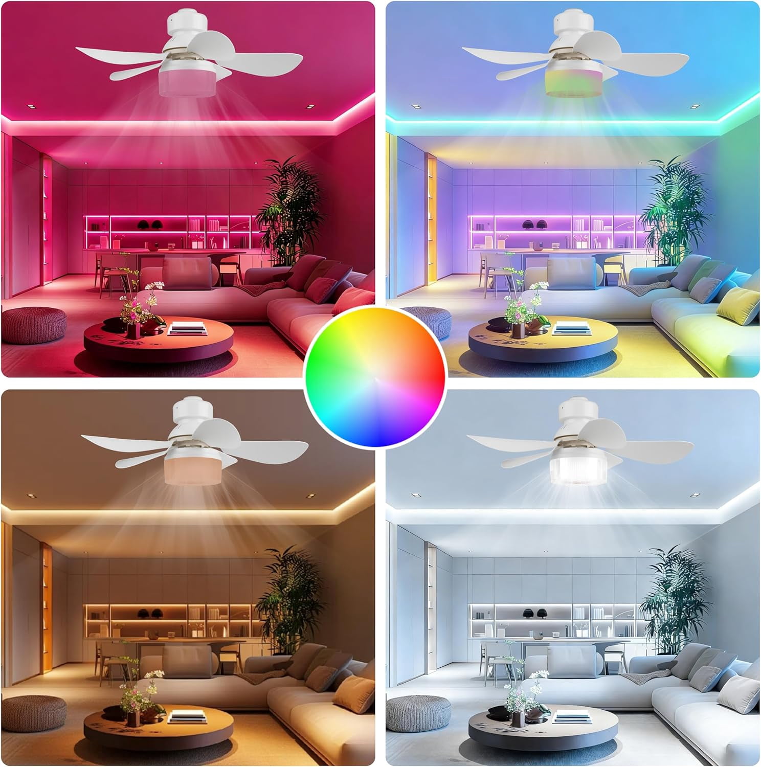 Ceiling Fans with Lights,Fan Light with Multi-Color RGB Adjustable Brightness and Bluetooth Speaker,20.5-Inch Crystal Fan Ambient Light Screw-in Fan Light with Remote Control