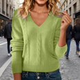 thumbnail image 2 of YEJIMAN Cozy Sweaters for Women Fall V Neck Tops Casual Lightweight Knit Pullover  Sweater Womens Long Sleeve Tops Light Green, 2 of 7
