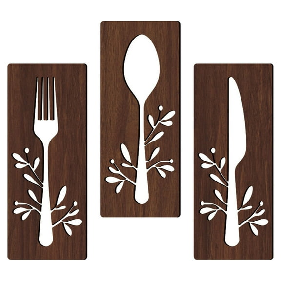 SILENRADAWN 1 Set Wooden Spoon Cutter Fork Sign for Kitchen Wall Art Decor