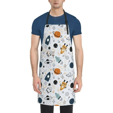 

Rateoe Cartoon Planets Aprons with Pocket Men Womens Aprons Waterproof Adjustable Cooking Aprons for Kitchen Gardening and Salon