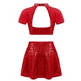 thumbnail image 3 of Hansber Robe de Danse Jazz Lyrique à Sequins pour Filles 2 Pcs Crop Top Contemporain Dos Ouvert avec Jupe Rouge 8, 3 of 6