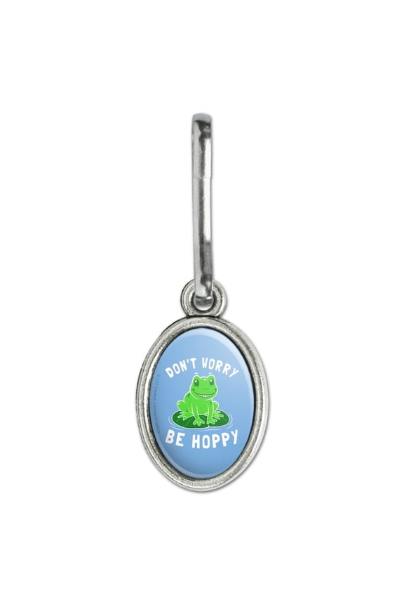 Don't Worry Be Hoppy Frog Funny Humor Antiqued Oval Charm Clothes Purse Suitcase Backpack Zipper Pull Aid