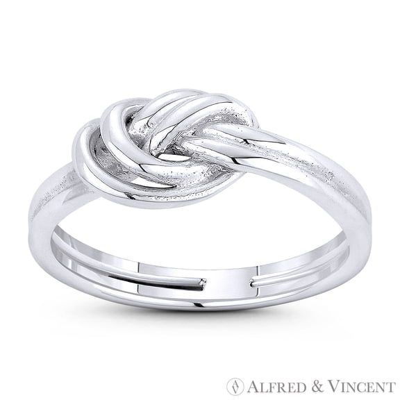 Two-Strand Overhand Love Knot 6x9mm (0.25x0.35in) Charm Sailor's Promise Ring in .925 Sterling Silver