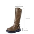thumbnail image 4 of Viluyesy Womens Mid-Calf Boots, Zipper Round Toe Low Heels Fashion Buckle Moto Boots Brown, 4 of 7