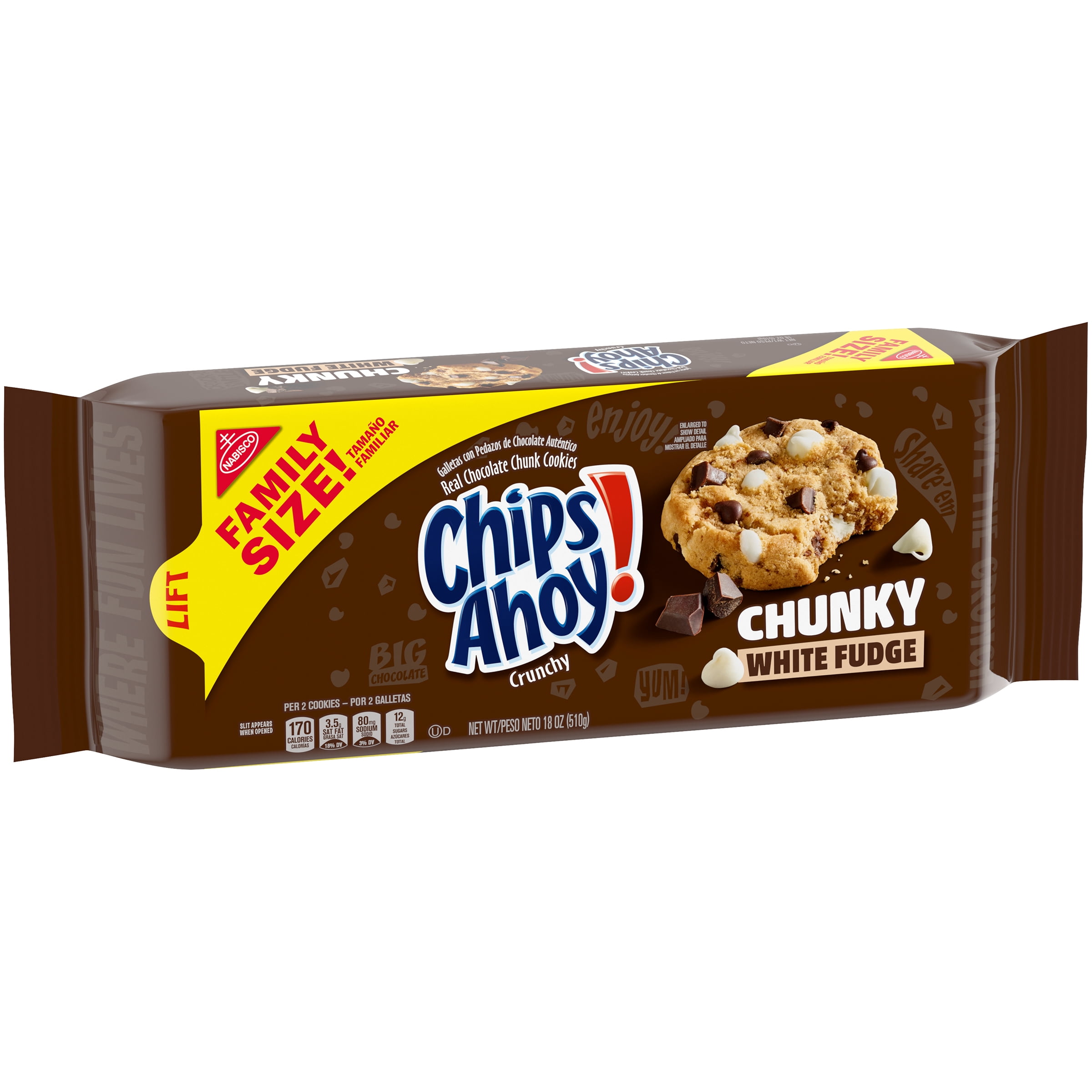 CHIPS AHOY! Chunky White Fudge Chocolate Chunk Cookies, Family Size, 18 oz (Pack of 4)