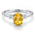 thumbnail image 3 of Gem Stone King 14K White Gold Yellow Citrine and White Topaz Engagement Ring for Women | 1.58 Cttw | Oval 8X6MM | Gemstone November Birthstone | Size 9, 3 of 6