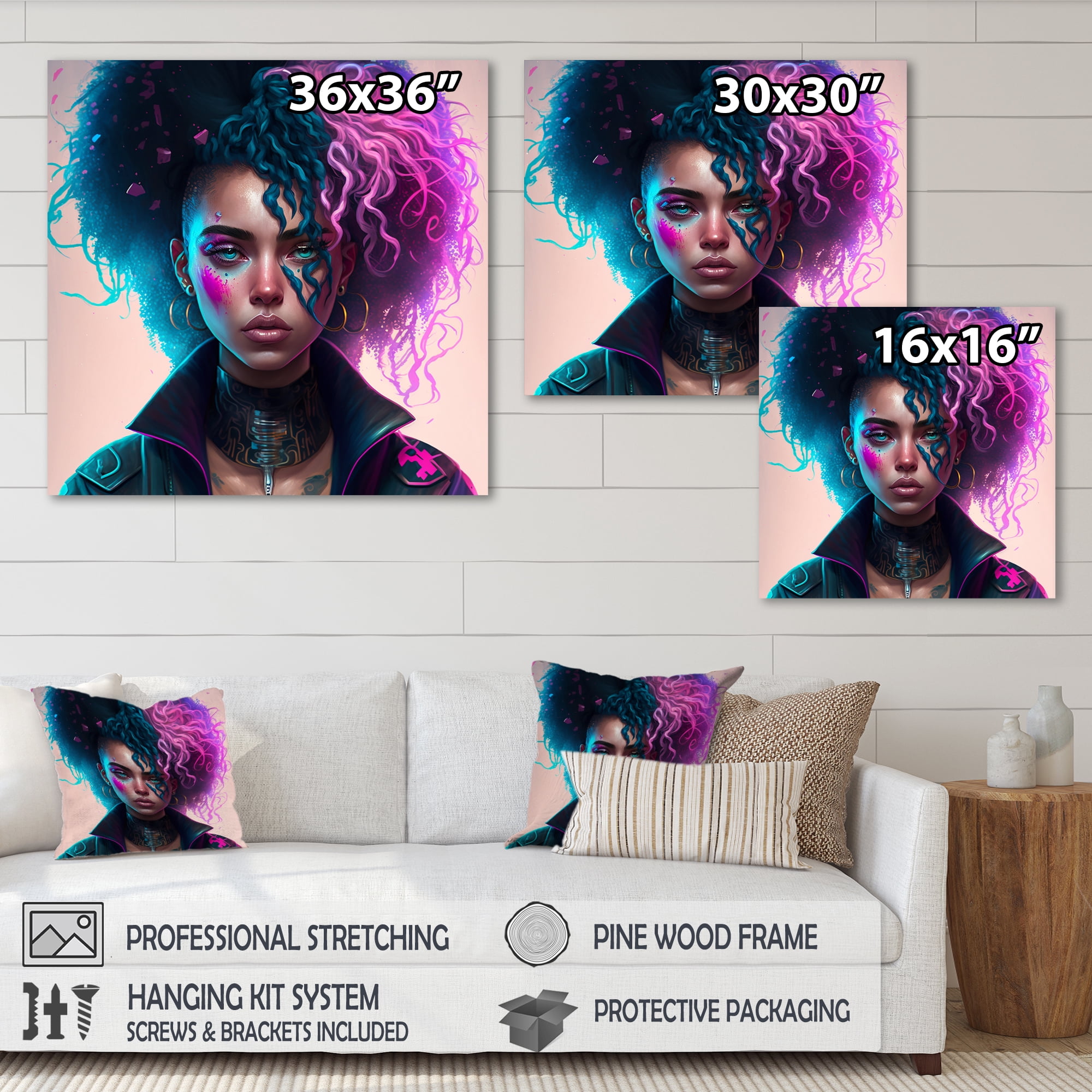 Designart Cyberpunk Woman With Curvy Hair II Canvas Wall Art