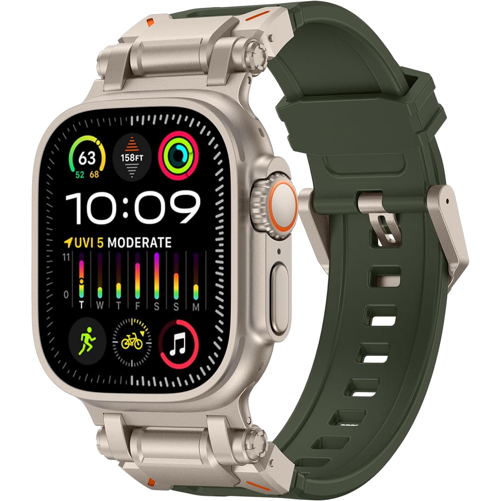 VeveXiao for Apple Watch Band for Apple Watch Ultra Band Apple Watch Ultra 2 49mm for Men, Silicone Rubber Bands for Series 9/8/SE2/7/6/SE/5/4/3/2/1 45mm 44mm 42mm Stainless Steel Metal Connector Band