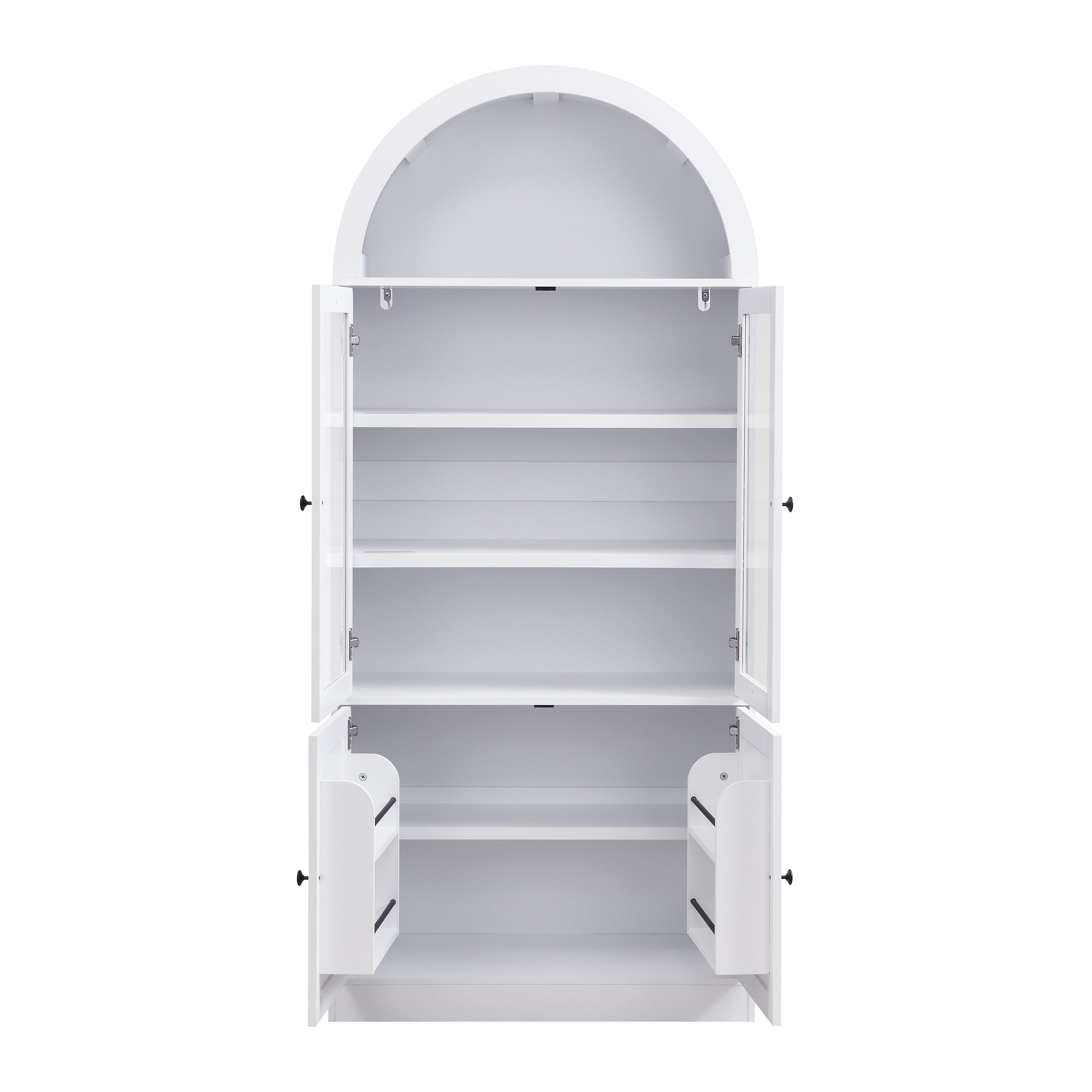 Euroco Arched Kitchen Pantry Storage Cabinet,71" Tall Wood Arched Cabinet with Glass Door,Door Organizer and Open Shelf, Freestanding Display Cabinet for Bathroom,Kitchen & Living Room,White