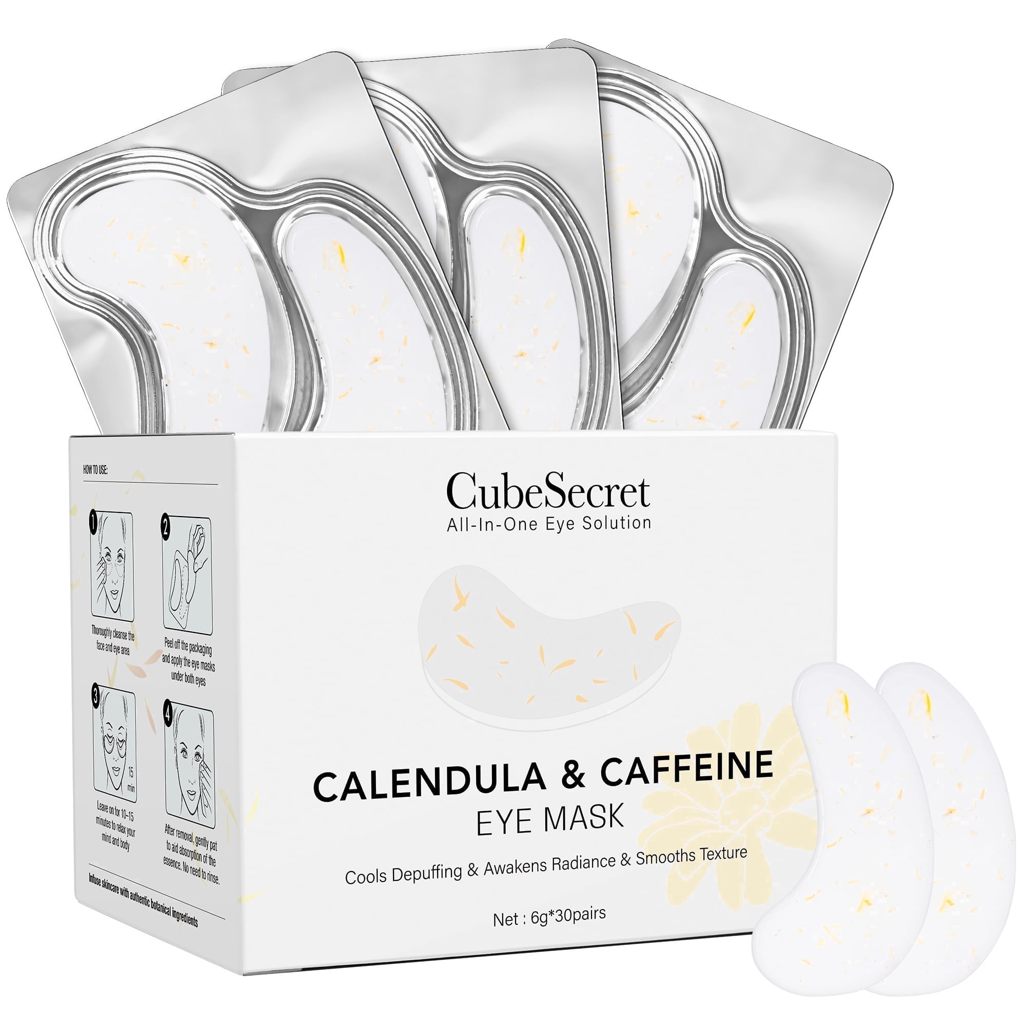 Under Eye Patches with Calendula and Caffeine Eye Mask for Dark Circles and Puffiness, Face Mask Skin Care Products 30 Pairs