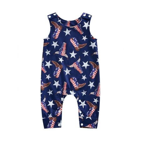 

Bagilaanoe 4th of July Newborn Baby Girl Boy Jumpsuit Stars Stripes Print Sleeveless Bodysuit 3M 6M 12M 18M Infant One Piece Short Romper for Independence Day