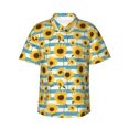 thumbnail image 1 of Fotbe White Blue Striped Sunflower Camisa Hawaiana para Hombre Unisex – Camisa Casual de Verano con Botones de Manga Corta de Algodón y Lino,X-Large, 1 of 7